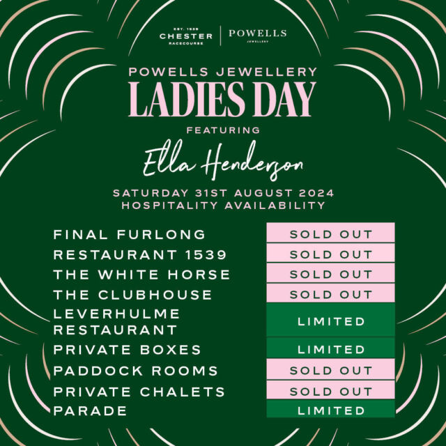 Hospitality is almost sold out, but we still have premium enclosures available!

Secure yours now to avoid disappointment – it's a race against time!🚨

What's On?

👗Best Dressed Competition

🎤 Live Music - Ella Henderson

✨ Style, racing, and fantastic hospitality

Don't miss out on this incredible event🎉

Get your tickets today, link in bio🎟️

@powellsjewellery1967